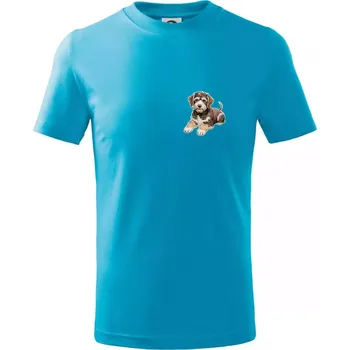 Lagotto romagnolo ležicí vyšívaný na prsu - Tričko dětské bavlněné - 98 cm / 2 roky ( Světlý tyrkys )