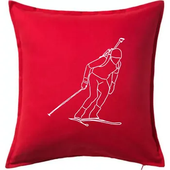 Polštář Biatlonista skica - Polštář 50x50 - 50x50 - Včetně výplně ( Červená )
