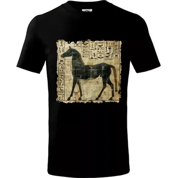 Egyptské hieroglyfy kůň - Tričko dětské bavlněné - 98 cm / 2 roky ( Černá )