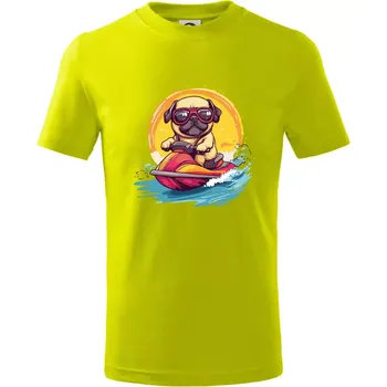 Mops na vodním skútru - Tričko dětské bavlněné - 98 cm / 2 roky ( Limetková )