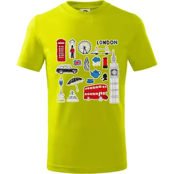 Chlapecké tričko Velká Británie - kreslené ikonky - Tričko dětské bavlněné - 98 cm / 2 roky ( Limetková )