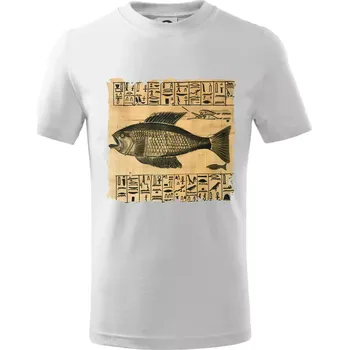 Egyptské hieroglyfy ryba - Tričko dětské bavlněné - 98 cm / 2 roky ( Bílá )