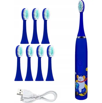 Elektrický zubní kartáček Sonický kartáček pro děti USB + 8 náhradních hlavic, pohádkový design