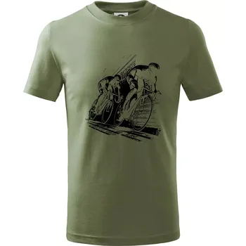 Silniční cyklistika skica - Tričko dětské bavlněné - 158 cm/12 let ( Khaki )