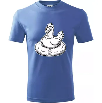 Chlapecké tričko Kuře sedící na bitcoinovém hnízdě - Tričko dětské bavlněné - 98 cm / 2 roky ( Azurově modrá )