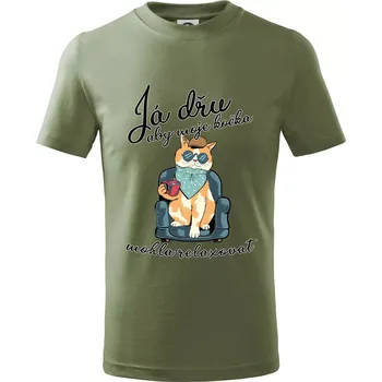 Já dřu, aby moje kočka mohla relaxovat - Tričko dětské bavlněné - 98 cm / 2 roky ( Khaki )