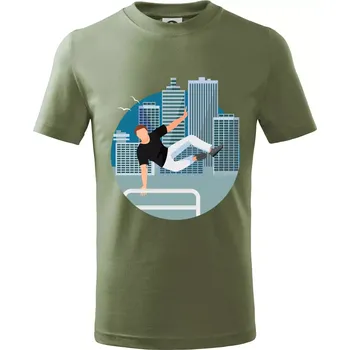 Parkour ve městě - Tričko dětské bavlněné - 98 cm / 2 roky ( Khaki )