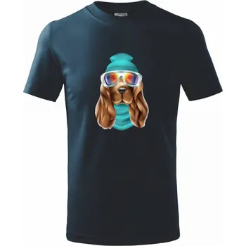 Chlapecké tričko Jezevčík lyžař - Tričko dětské bavlněné - 98 cm / 2 roky ( Námořní modrá (velmi tmavá - téměř černá) )