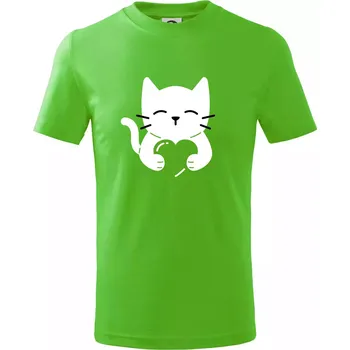 Chlapecké tričko Kočka drží srdce - Tričko dětské bavlněné - 98 cm / 2 roky ( Apple Green )