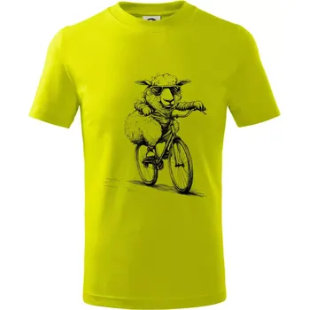 Ovce s brýlemi na kole - Tričko dětské bavlněné - 98 cm / 2 roky ( Limetková )