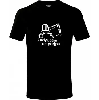 Chlapecké tričko Kudy kráčím tudy rejpu - kráčivý bagr - Tričko dětské bavlněné - 98 cm / 2 roky ( Černá )