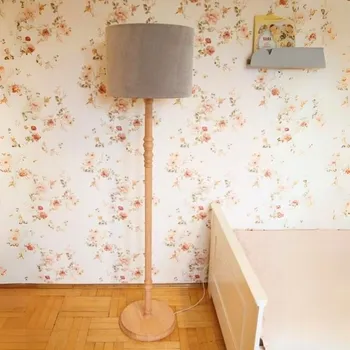 Stojací lampa Lamps and Company Podlahová stojací lampa sametová, šedá Barva: Přírodní dekor naolejovaný