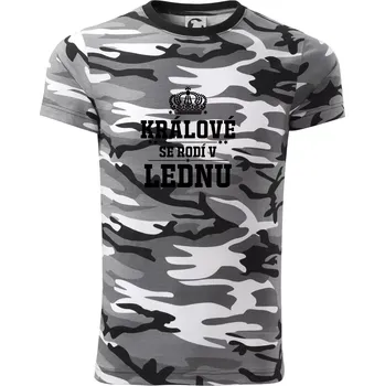 Pánské tričko Králové se rodí v lednu - Army CAMOUFLAGE - L ( Šedý maskáč )