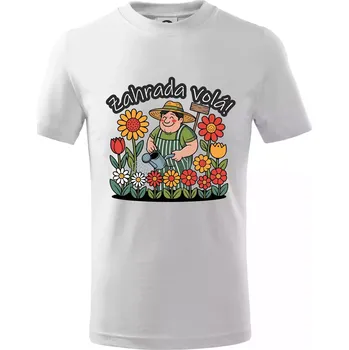 Zahrada volá - zahradník a slunečnice - Tričko dětské bavlněné - 98 cm / 2 roky ( Bílá )