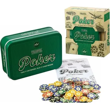 Poker Pokerový Set Žetony Kufřík Karty Cestovní v Plechovce Kapesní