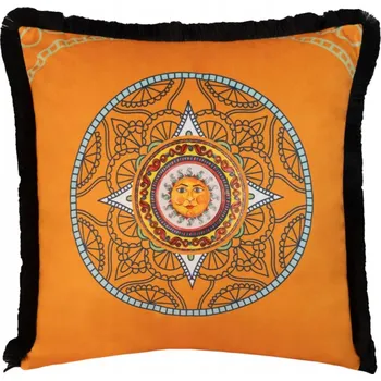 Povlak na dekorativní polštářek Dekorační povlak na polštář 43x43 cm sametový s třásněmi, hořčicová barva - slunce