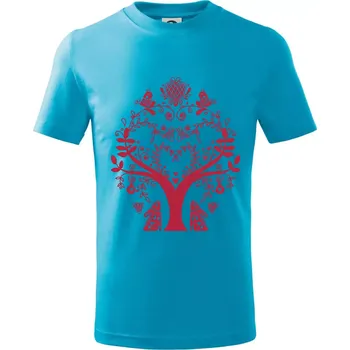 Folklor - strom - Tričko dětské bavlněné - 98 cm / 2 roky ( Světlý tyrkys )