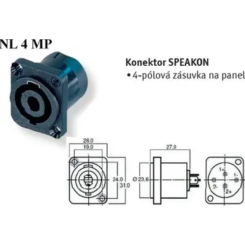 Elektrická zásuvka Neutrik Speakon 4p NL4MPXX