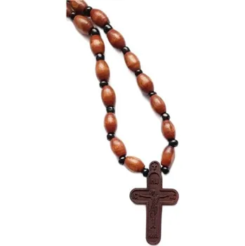 Dřevěná hračka Východní dřevěný kříž s korálky na krk B