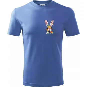 Zajíček jako vyšitý - Tričko dětské bavlněné - 98 cm / 2 roky ( Azurově modrá )