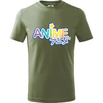 Anime nápis duhový - Tričko dětské bavlněné - 98 cm / 2 roky ( Khaki )