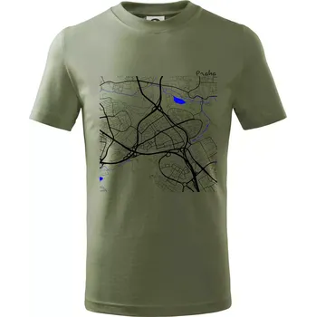Praha - 14100 mapa s vodními toky - Tričko dětské bavlněné - 98 cm / 2 roky ( Khaki )