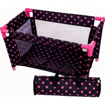 Doplněk pro panenku POSTÝLKA-OHRÁDKA PRO PANENKY ČERNÁ S RŮŽOVÝMI PUNTÍKY