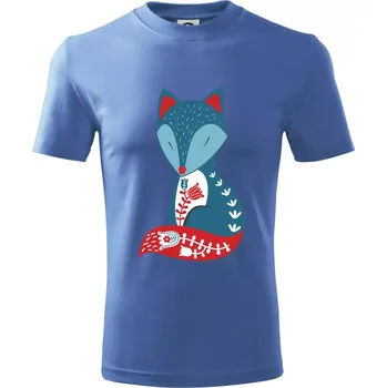Chlapecké tričko Folklor - liška samostatná - Tričko dětské bavlněné - 98 cm / 2 roky ( Azurově modrá )