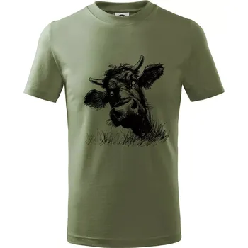 Černobílá karikatura černá kráva hlava - Tričko dětské bavlněné - 98 cm / 2 roky ( Khaki )