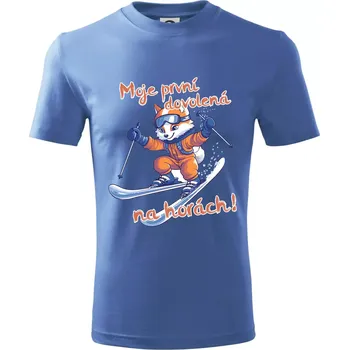 Chlapecké tričko Moje první dovolená na horách oranžová liška - Tričko dětské bavlněné - 98 cm / 2 roky ( Azurově modrá )