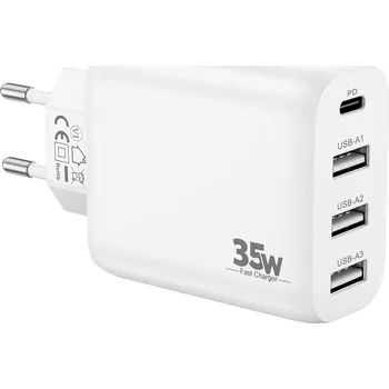SÍŤOVÁ NABÍJEČKA 4-PORT 35W 2 KUSY 1C3A BÍLÁ 3*USB 3*USB-C