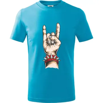 Rocková ruka s náramkem - Tričko dětské bavlněné - 98 cm / 2 roky ( Světlý tyrkys )