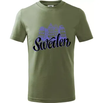 Sweden Lettering - Tričko dětské bavlněné - 98 cm / 2 roky ( Khaki )
