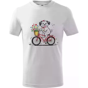 Havanský psík na kole - Tričko dětské bavlněné - 98 cm / 2 roky ( Bílá )