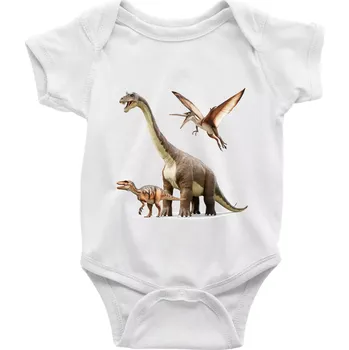 Kojenecké oblečení Fotka s dinosaury - Body kojenecké s krátkým rukávem - Krátký r. 12-18 měs ( Bílá )
