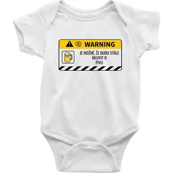 Kojenecké oblečení Warning mluvení - pivo - Body kojenecké s krátkým rukávem - Krátký r. do 3 měs ( Bílá )