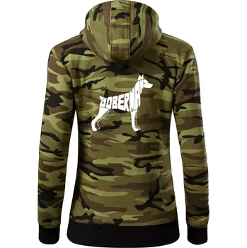 Dámská mikina Dobrmans - nápis v tělě - Dámská mikina trendy zipper s kapucí - XL ( Zelený maskáč )