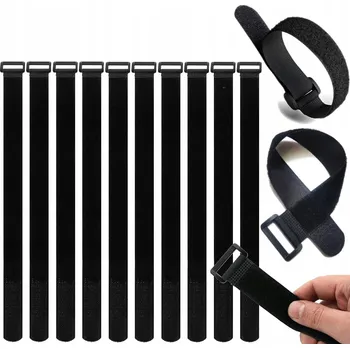 Organizér kabelů na suchý zip s očkem, silná páska 20 cm x 2 cm, 10 ks