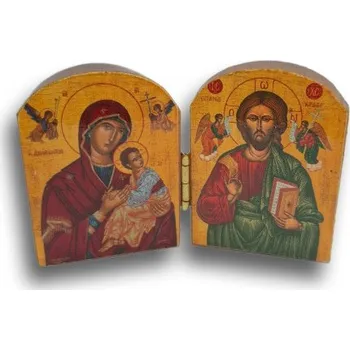 Dřevěný řecký diptych – Kristus Pantokrator a Panna Maria „Utěšitelka“ (Paramythia)