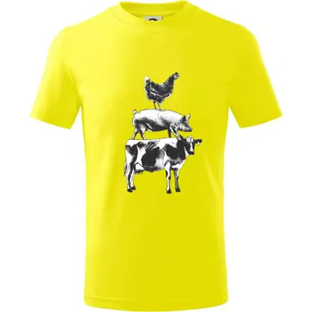 Slípka prase kravka - Tričko dětské bavlněné - 98 cm / 2 roky ( Citrónová )