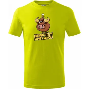 Chlapecké tričko Unavený štěstí sedne i na vola - Tričko dětské bavlněné - 98 cm / 2 roky ( Limetková )
