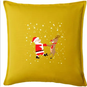 Polštář Tancující Santa a sob - Polštář 50x50 - 50x50 - Pouze potah ( Žlutá )