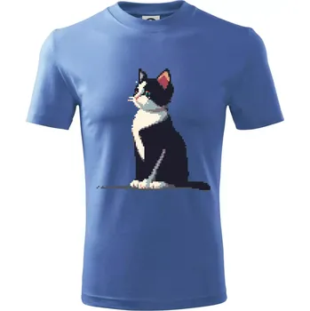 Mourovatá kočka pixel - Tričko dětské bavlněné - 98 cm / 2 roky ( Azurově modrá )