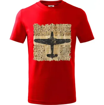 Egyptské hieroglyfy letadlo - Tričko dětské bavlněné - 98 cm / 2 roky ( Červená )