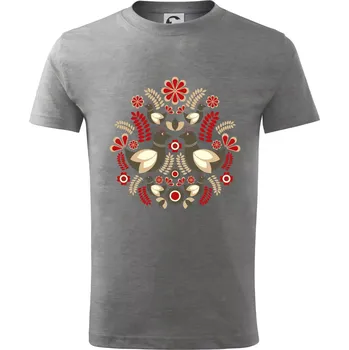 Chlapecké tričko Folklór - hnědí ptáčci - Tričko dětské bavlněné - 98 cm / 2 roky ( Tmavě šedý melír )