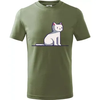 Chlapecké tričko Kočka bílá pixel - Tričko dětské bavlněné - 98 cm / 2 roky ( Khaki )