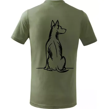 Pes kreslený zezadu - Tričko dětské bavlněné - 98 cm / 2 roky ( Khaki )