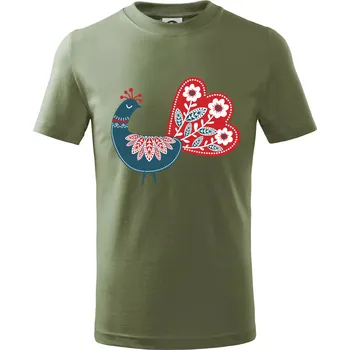 Folklor - páv modrý - Tričko dětské bavlněné - 98 cm / 2 roky ( Khaki )