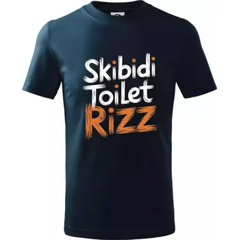 Chlapecké tričko Skibidi Toilet Rizz nápis - Tričko dětské bavlněné - 98 cm / 2 roky ( Námořní modrá (velmi tmavá - téměř černá) )