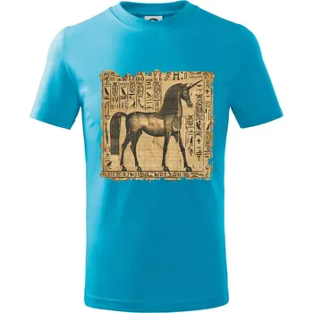 Egyptské hieroglyfy jednorožec - Tričko dětské bavlněné - 98 cm / 2 roky ( Světlý tyrkys )